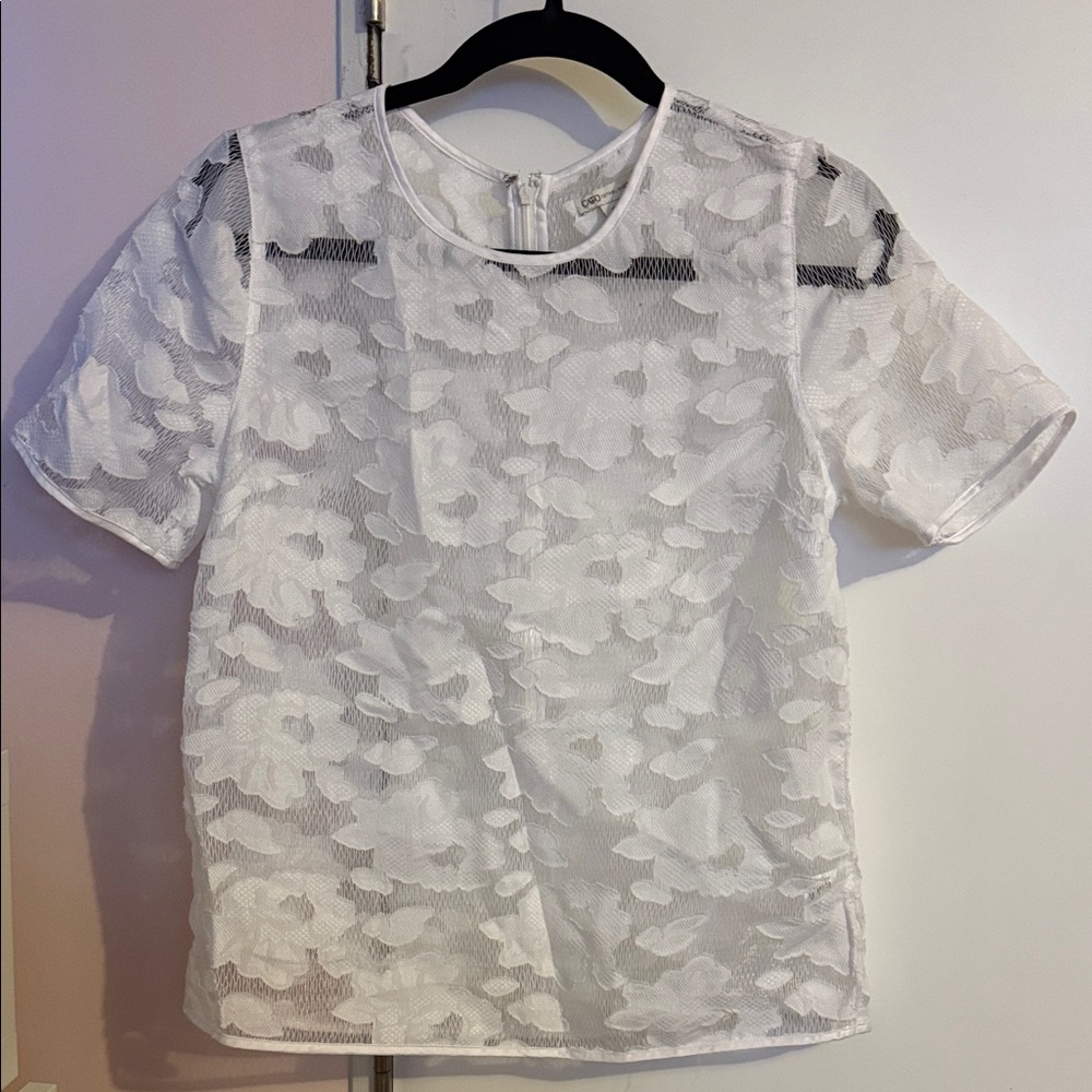 Cato White Floral Lace Short Sleeve Blouse